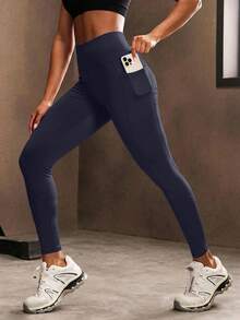 Powerista Women's Solid Color High Waist Elastic Tight Leggings - Purple - View 3
