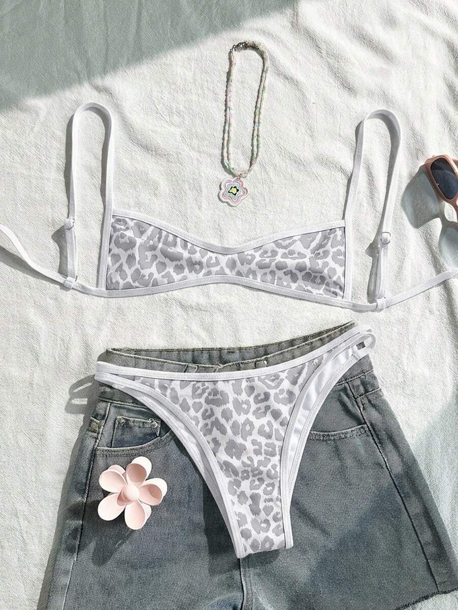 Swim Mod Bộ bikini hai mảnh họa tiết da báo gợi cảm dành cho nữ, bikini mùa hè cho nữ, bộ đồ bơi mùa hè cho nữ, trang phục đi biển cho nữ, trang phục California cho nữ, bộ bikini 2 mảnh họa tiết da báo, đồ bơi nữ, bikini trắng cho nữ - trắng - Xem 1