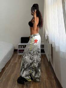 StreetHx Women's Retro City Print Wide Leg Jeans - Multicolor - View 4