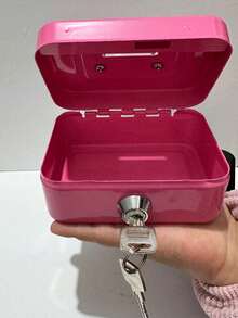 1pc Lockable Pink/Black Color Coin Canister, Portable Storage Box For Cash, Cards, Documents - 1pcs - View 4