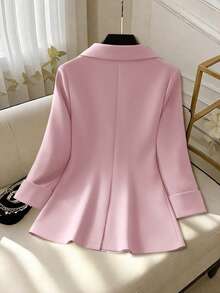 SHEIN Clasi Áo blazer tay dài màu trơn, cài cúc phía trước, kiểu dáng thanh lịch, phù hợp cho công sở. - Hồng - Xem 2