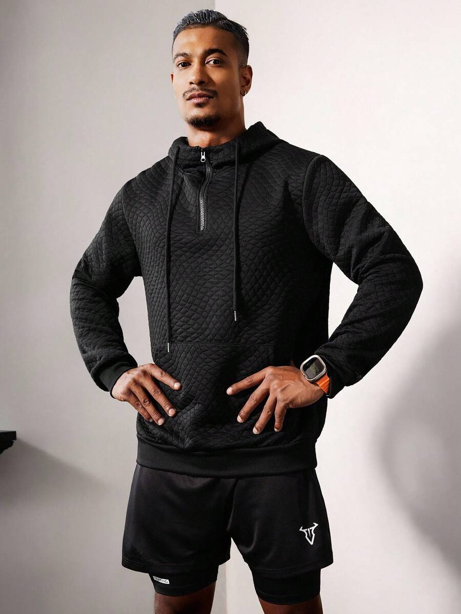 Acti Log Sudadera deportiva casual con bolsillo y cordón para hombre - Negro - Ver 1