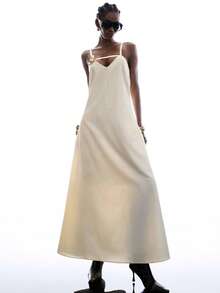 LYSMO 2026 New Arrive Minimalism Spring/Summer Women's Solid Color Metal Flower Decor Casual Party Long Dress Luxury Dresses For Women,Summer Dresses For Women - Light Yellow - View 5