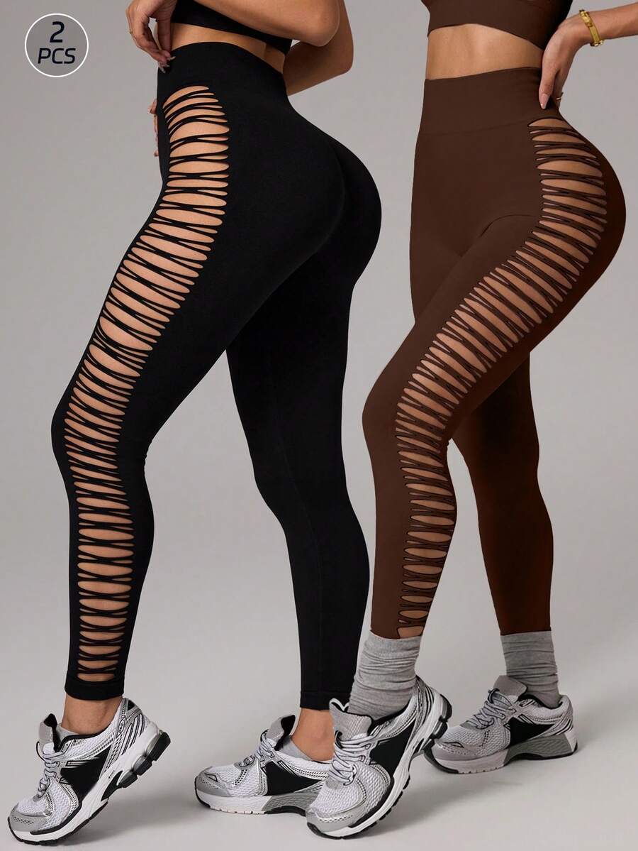 Velisys Seamless Sports Yoga Leggings/Hollow-Out Side Design/High Waist Tummy Control Lifting/Fashionable Sexy/Fitness Workout/Outdoor Running/Comfortable/Moisture Wicking - Multicolor - View 1