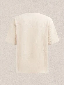 Mercer Haus Blueprint Man 男士卡其色圆领加厚短袖短裤套装，3D字母压纹，透气吸汗，抗起球，防皱易打理，时尚休闲男士两件套，短袖短裤套装，适合日常休闲、朋友聚会等场合，尽显老钱风范。 - 卡其色 - 查看 9