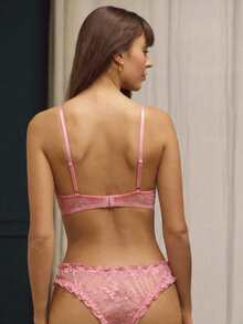 lacRébo Conjunto de lencería con encaje lila, volantes, sujetador bandeau y bragas a juego, sexy y elegante - Rosa - Ver 2