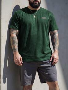 Manfinity Homme Men's Round Neck Short Sleeve Simple T-Shirt, For Casual Daily Wear - Dark Green - View 2