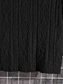 Conjunto de 2 piezas para niño preadolescente con camisa tipo polo de tela texturizada con cuello y cremallera, y pantalones cortos a juego de tela texturizada, estilo casual cómodo adecuado para salidas, fotografía callejera, fiestas, paseos por la ciudad - Negro - Ver 6
