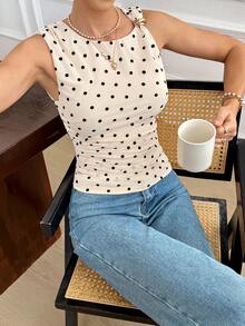 Camiseta de tirantes con estampado de lunares para mujer - Albaricoque - Ver 3
