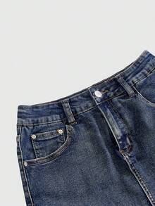 ROMWE Avant Chân váy denim mini nữ cạp siêu thấp, gợi cảm, phong cách đường phố, phá cách, mang hơi hướng retro vintage thành thị. - Nhiều màu - Xem 3