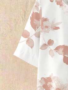 SHEIN LUNE 女士夏季植物印花圆领短袖上衣和裤子两件套 - 粉色 - 查看 6