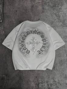 AXEPEAK 男士休闲十字架字母印花水钻T恤，夏季款 - 白色 - 查看 6