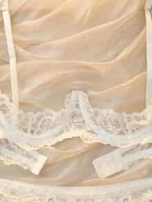 SHEIN Bộ đồ lót ren gợi cảm 2 món cho nữ (có gọng) khi đi chơi - trắng - Xem 4