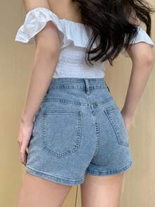 DAZY Women's Solid Color Casual Summer Denim Shorts - Blue - View 2