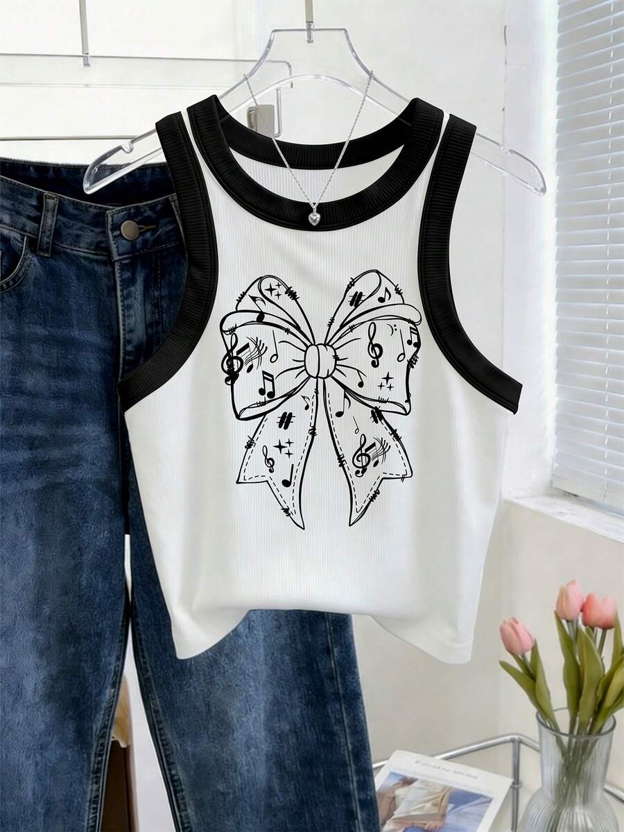 Resyla Women's Round Neck Bow Print Casual Versatile Daily Wear Top - Multicolor - View 1