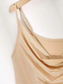 Lyxana Women's Fashion Knitted Spaghetti Strap Split Neck Romantic Elegant Casual Commute Date Party Bodysuit, Spring/Summer - Apricot - View 6