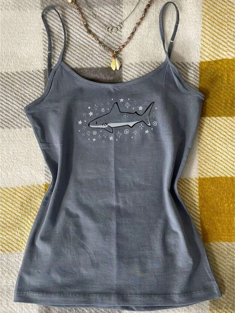 Glimmora Áo hai dây nữ kiểu dáng thường ngày in hình cá mập, thích hợp cho mùa hè. - Nhiều màu - Xem 1