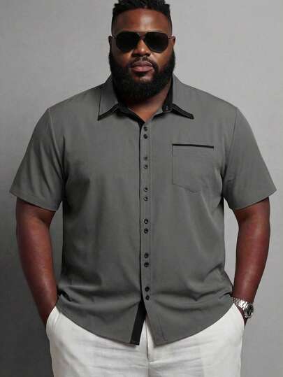 KRYTIVO 大码男士单排扣短袖衬衫