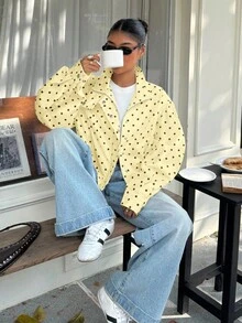 Muchica Plus Size Women Casual Polka Dot Lightweight Jacket, Versatile For Spring/Summer Commute And Dating Fall - Pale Yellow - View 5