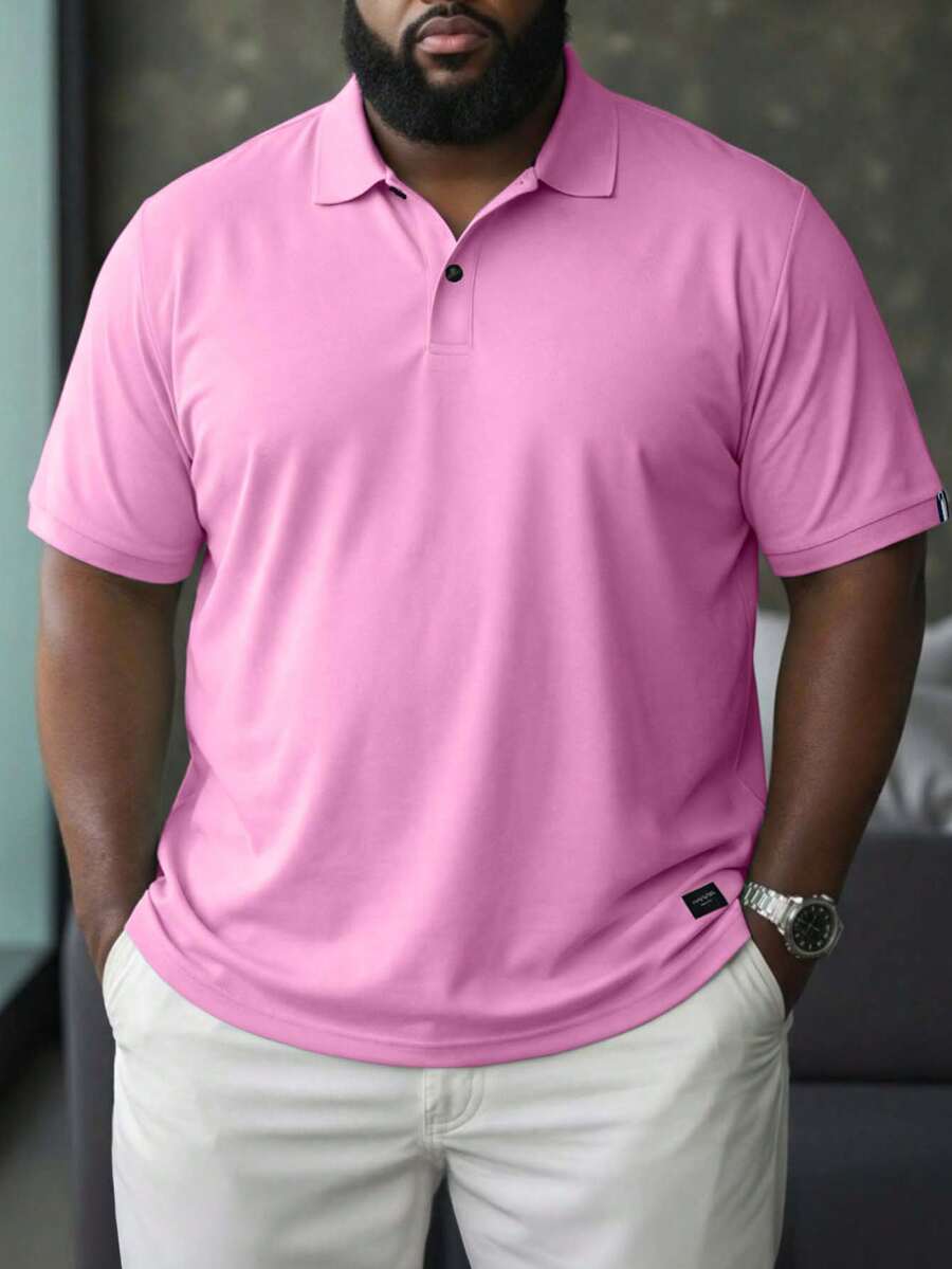 Manfinity Homme Kemeja Polo Lengan Pendek Pria Polos dengan Aplikasi, Kasual, Serbaguna, Musim Panas - Berwarna merah muda - View 1