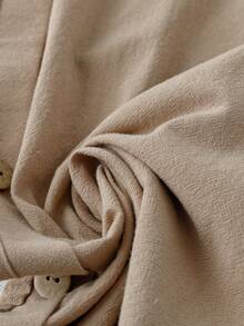 Linhara CURVE Plus Size Women's Solid Color Casual Daily Button Side With Pockets Straight Pants,Summer Pant Cotton-Linen Pant - Khaki - View 4