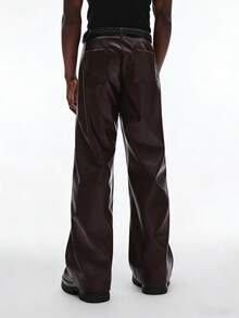 STYNVO Men's Fashionable Versatile Solid Color PU Wide Leg Pants, Suitable For Commuting - Coffee Brown - View 2