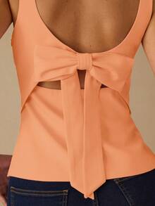 2026 Blusa con lazo en la espalda para mujer, romántica y elegante, ideal para fiestas, citas, vacaciones, graduación, salidas, Halloween, Navidad, otoño y Año Nuevo - Naranja Coral - Ver 5