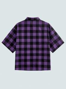 Modcrash 男士休闲格子印花短袖衬衫 - 紫色 - 查看 3