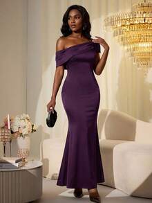 DAZY Women's Elegant Bowknot Waist Cinched Solid Color Long Dress Summer Maxi Dress Sundress Cocktail Dress - Purple - View 8