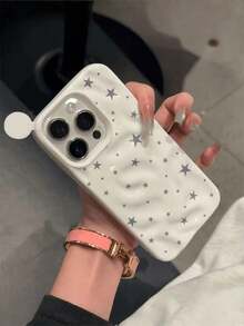 Y2K Cute Gray Small Star Wrinkle Pattern Phone Case Compatible With IPhone 17 Pro Max 17 Pro 17 Air 16 Pro Max 14 15 Pro 16 Plus 13 12 11 Shockproof Protective Soft Cover Shell - White - View 7
