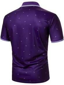 Calvornis Men's Minimalist Printed Short Sleeve Polo Shirt, Formal, Ceremony - Purple - View 2