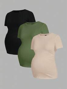 Modmama Maternity Casual Solid Color Stretchy Short Sleeve T-Shirt, Summer - Multicolor - View 14