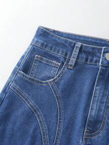 EMERY ROSE Plus Size Women's Spring/Summer Washed Denim Skirt - Medium Wash - View 4