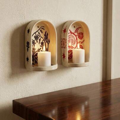 Cirelle Bohemian Ceramic Wall Pocket – Handcrafted Niche With Floral Motif, Decorative Shelf For Candles, Jewelry & Dried Flowers, Room Accent