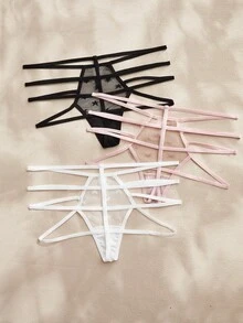 Charlaine 3pcs/Set Women Lace Patchwork Multi-Strap Thong Panties - Multicolor - View 2