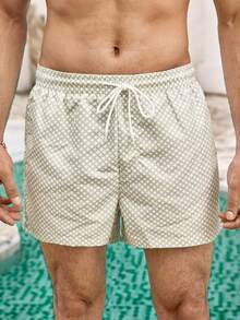 Mercer Haus Calções de praia masculinos de verão com estampa total e cordão na cintura, estilo havaiano, ideais para férias tropicais de verão no Havaí. - Caqui - Ver 4
