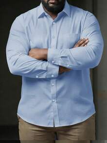 Manfinity Homme Men Plus Size Casual Business Solid Color Long Sleeve Shirt, Fall - Blue - View 2