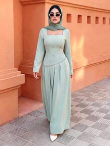 SHEIN Elenzya 优雅的女士绿色冬季连衣裙，带有水钻设计，适合约会、派对和聚会 - 綠色 - 查看 4