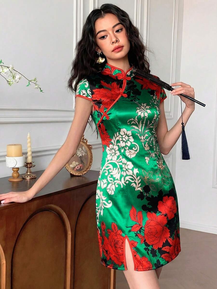 EastFlair 女士碎花优雅收腰迷你连衣裙，适合约会和派对穿着