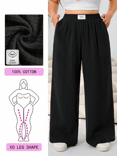 Solflare Pantalones casuales de pierna ancha con estampado de letras para mujer de talla grande