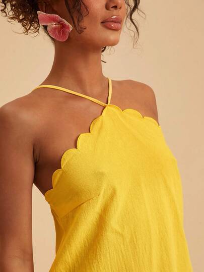 Travachic 2026 Nuevo vestido mini de mujer con cuello halter, bajo con volantes y bordado sin mangas, adecuado para vacaciones, citas, playa, viajes, fiestas, brunch