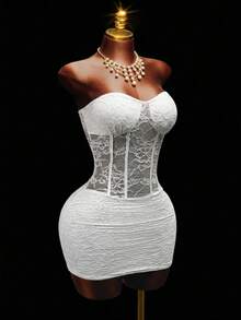 BamGleam Đầm ôm sát dáng đuôi cá xuyên thấu gợi cảm bằng ren dành cho nữ - trắng - Xem 7