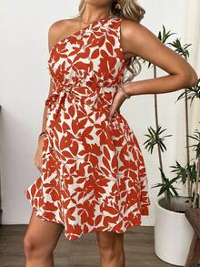 SHEIN 孕妇无袖撞色印花休闲夏季连衣裙 - 橘色 - 查看 6