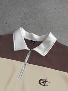 Manfinity Roghcode Men's Fashion Striped Long Sleeve Casual Loose Polo Shirt.Streetwear,Friends,Matching,Baggy,For Men,Graphic,Japanese Style,Unisex,I Love My Girlfriend - Coffee Brown - View 3