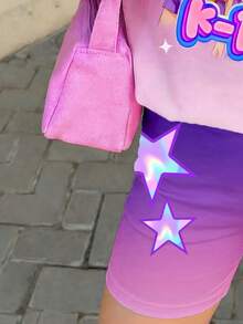 女童夏季休闲卡通人物渐变印花T恤和短裤套装 - 彩色 - 查看 2