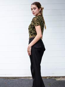 Ananda Vibes Women Plain Color Casual/Fashionable Outing/Versatile Casual/Old Money Style Patch Pocket Wide Waistband Simple Commute Office Low-Waist Loose Wide Leg Pants, Autumn/Winter Women Pants, Pants, Women's Dress Pants, Work Wear, Vintage Style Leopard Print - Black - View 3