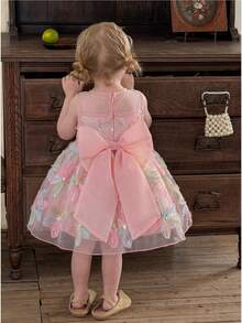 SHEIN Baby Girl Woven Cutout Round Neck Sleeveless Dress - Multicolor - View 3