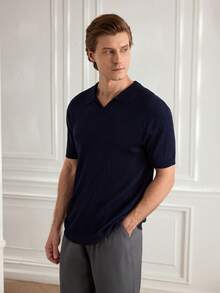 Officeau ALTZTAR 男士宽松薄款罗纹短袖 Polo 衫 - 藏蓝色 - 查看 6