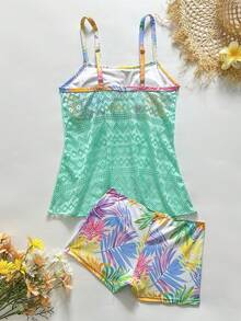 Swim Lushoire Bộ bikini tankini mới về mùa Xuân/Hè với họa tiết chắp vá khoét rỗng, gồm váy và quần, áo hai dây. - Nhiều màu - Xem 2