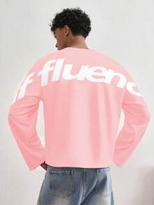 TOKVUE 男士休闲字母图案长袖T恤，秋季时尚单品 - 粉色 - 查看 6